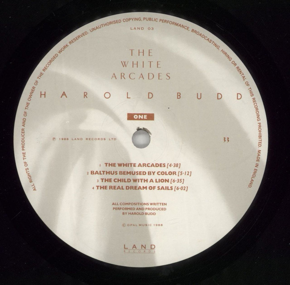 Harold Budd The White Arcades UK vinyl LP album (LP record) UDDLPTH553804