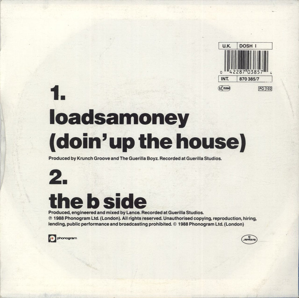 Harry Enfield Loadsamoney (Doin' Up The House) UK 7" vinyl single (7 inch record / 45) 042287038574