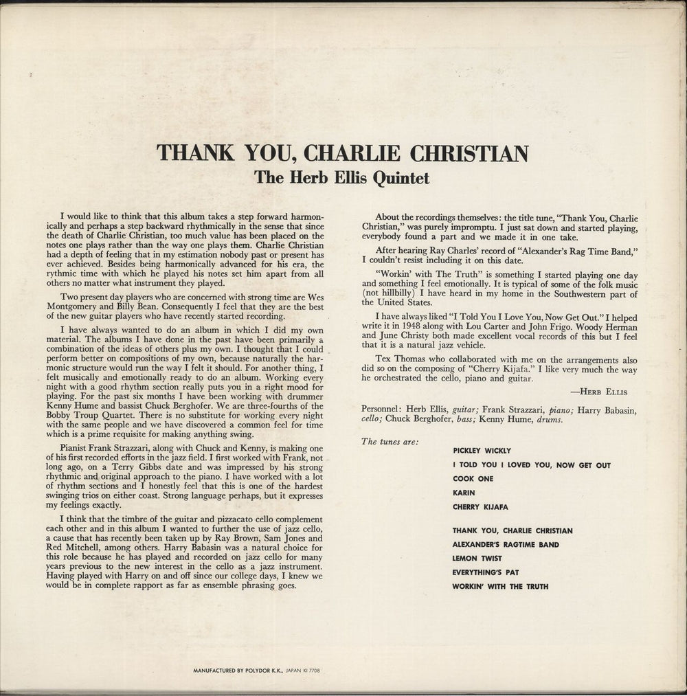 Herb Ellis Thank You, Charlie Christian Japanese vinyl LP album (LP record)