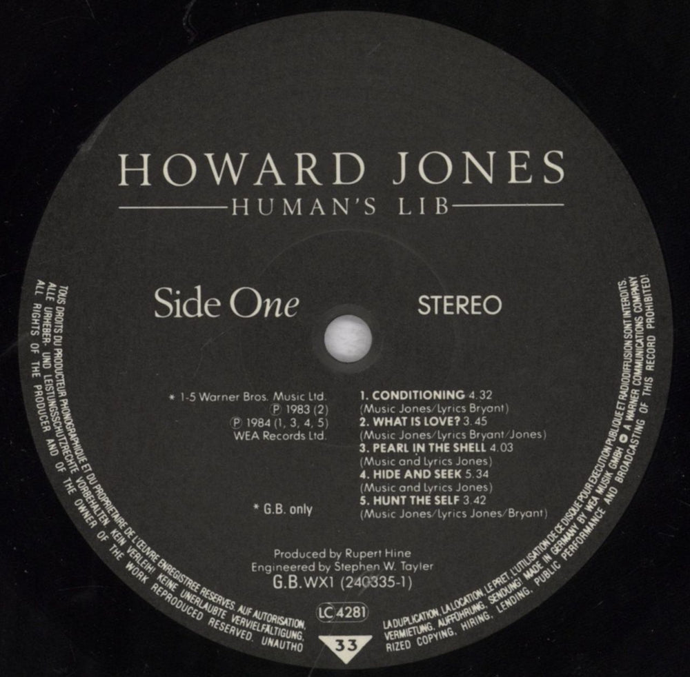 Howard Jones Human's Lib UK vinyl LP album (LP record) HOWLPHU835615