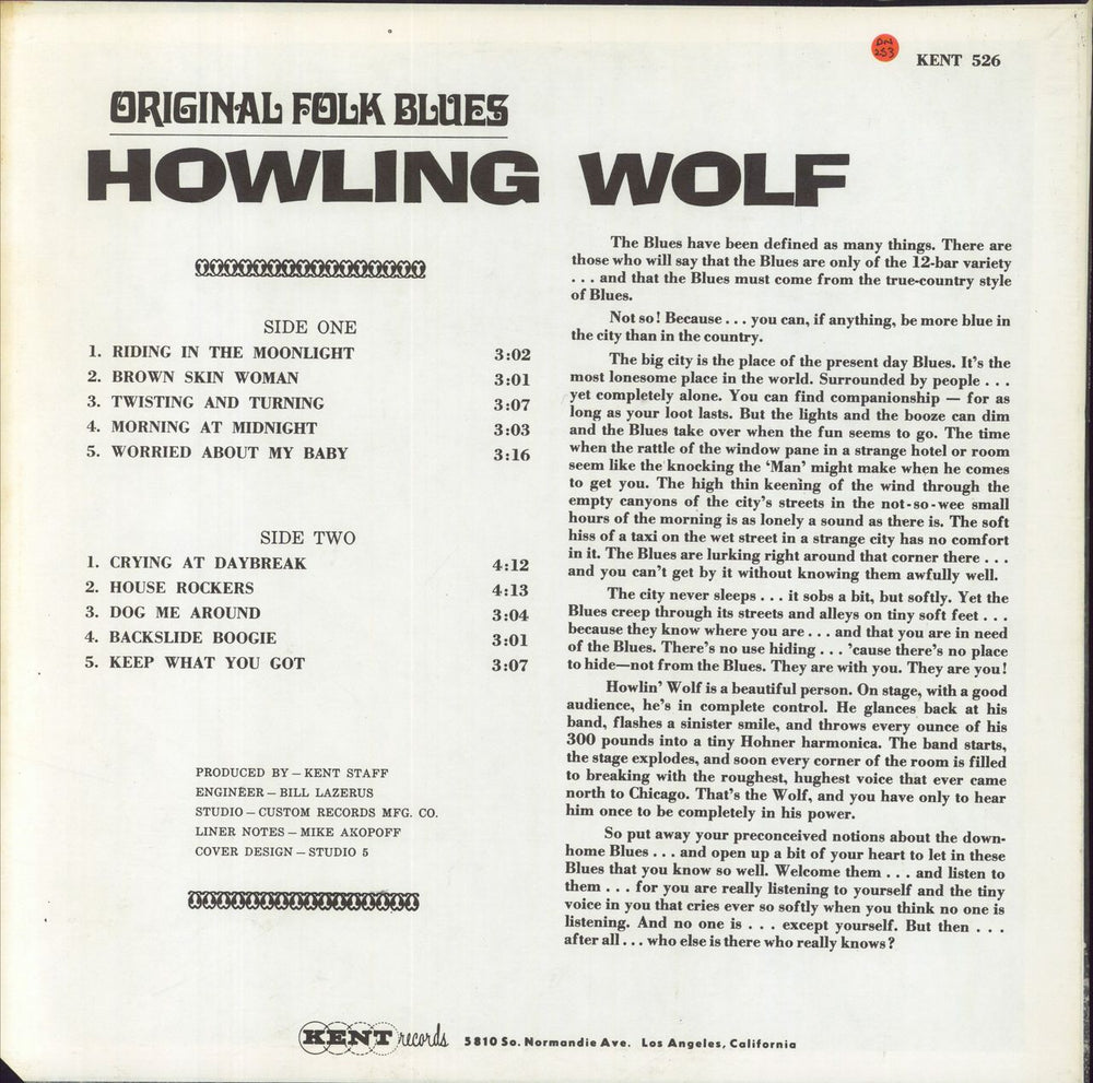 Howlin' Wolf Original Folk Blues US vinyl LP album (LP record)