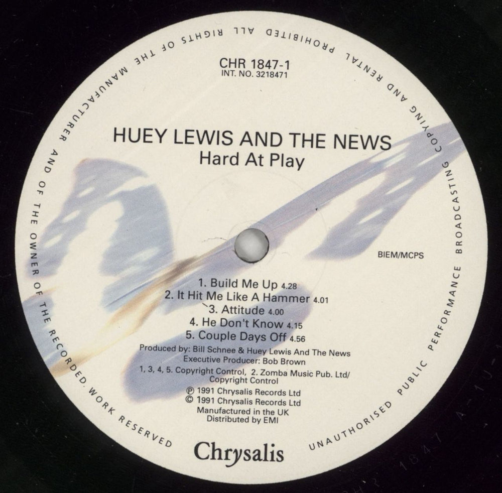 Huey Lewis & The News Hard At Play UK vinyl LP album (LP record) HLNLPHA596849