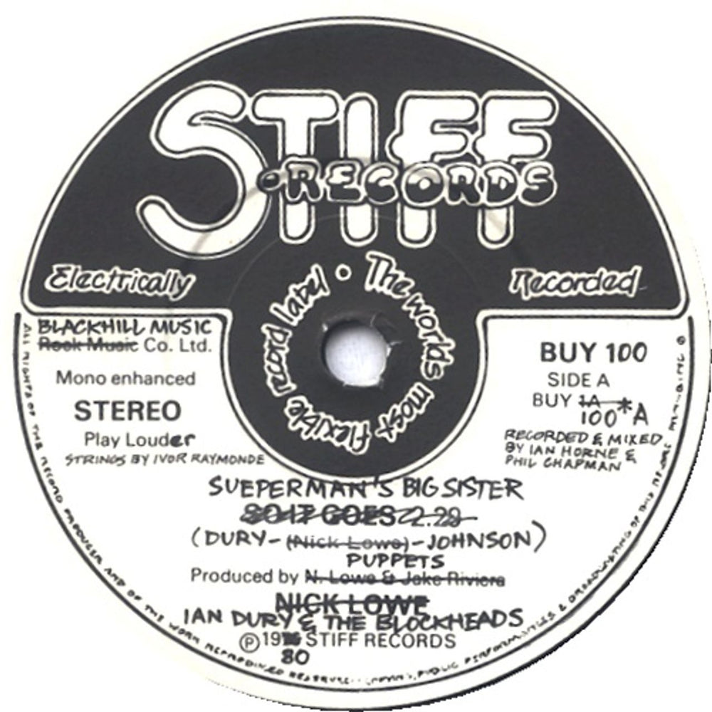 Ian Dury Sueperman's Big Sister UK 7" vinyl single (7 inch record / 45) IND07SU448024