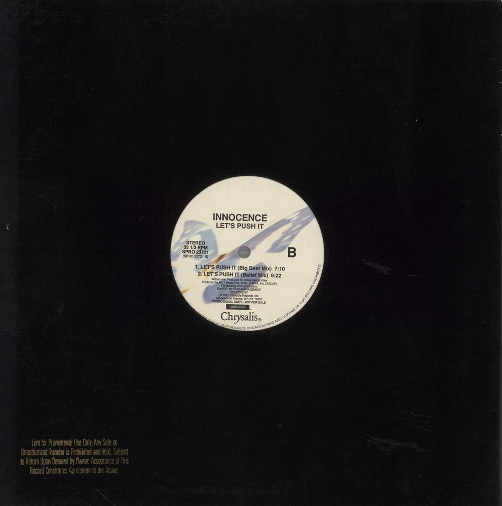 Innocence Let's Push It - Blue Vinyl US Promo 12" vinyl single (12 inch record / Maxi-single)