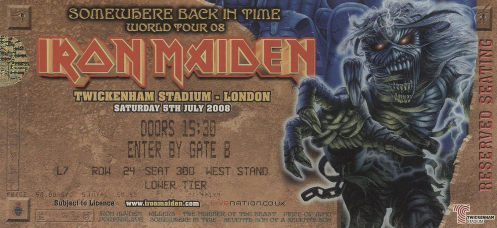 Iron Maiden Somewhere Back In Time - World Tour 08 + Ticket Stub UK tour programme IROTRSO873372