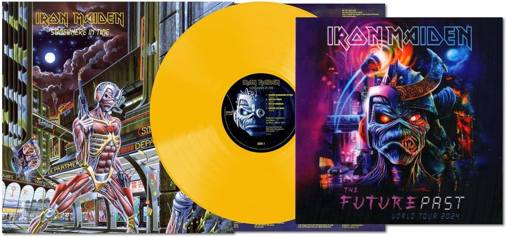 Iron Maiden Somewhere In Time - Yellow Vinyl + 3D Future Past Tour Lenticular Print - Sealed UK vinyl LP album (LP record) IROLPSO855133