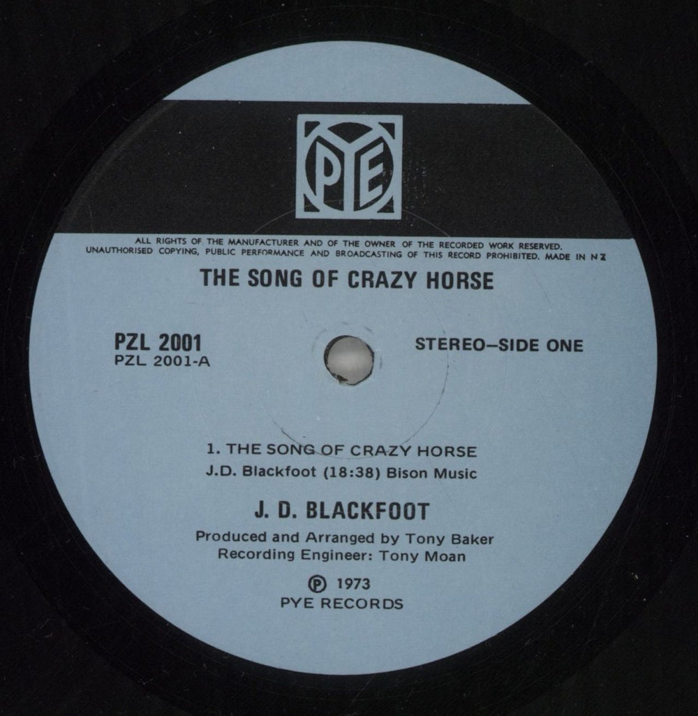J. D. Blackfoot The Song Of Crazy Horse - WOS New Zealand vinyl LP album (LP record) 4GDLPTH879797