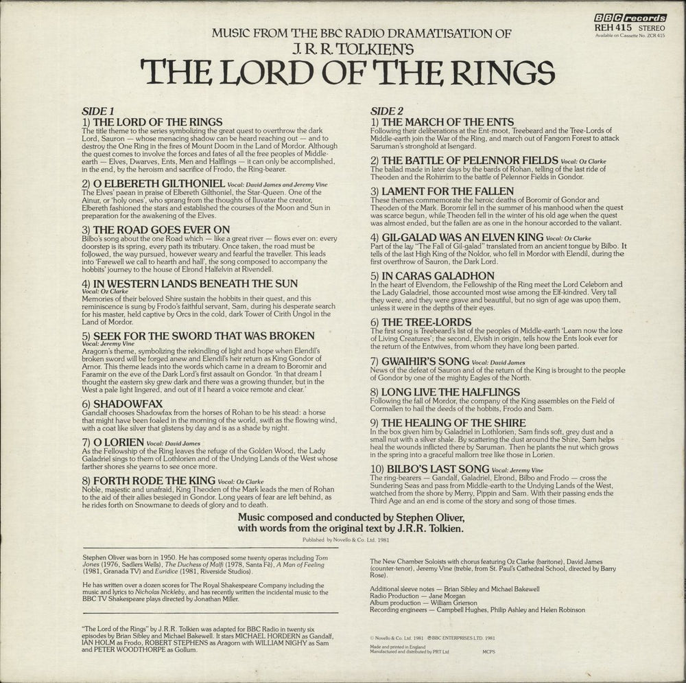 J.R.R. Tolkien The Lord Of The Rings UK vinyl LP album (LP record)