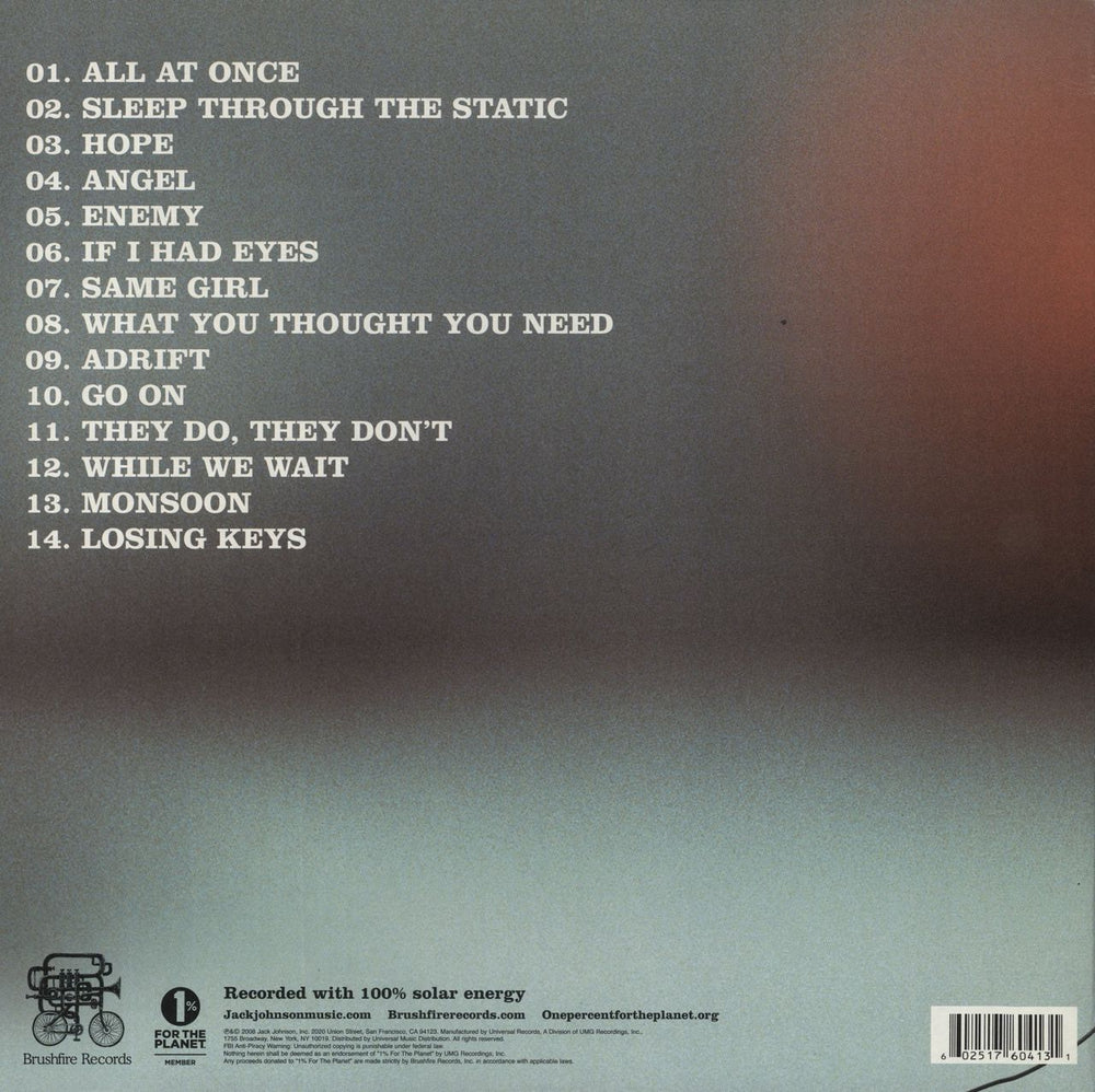 Jack Johnson Sleep Through The Static US 2-LP vinyl record set (Double LP Album) 602517604131