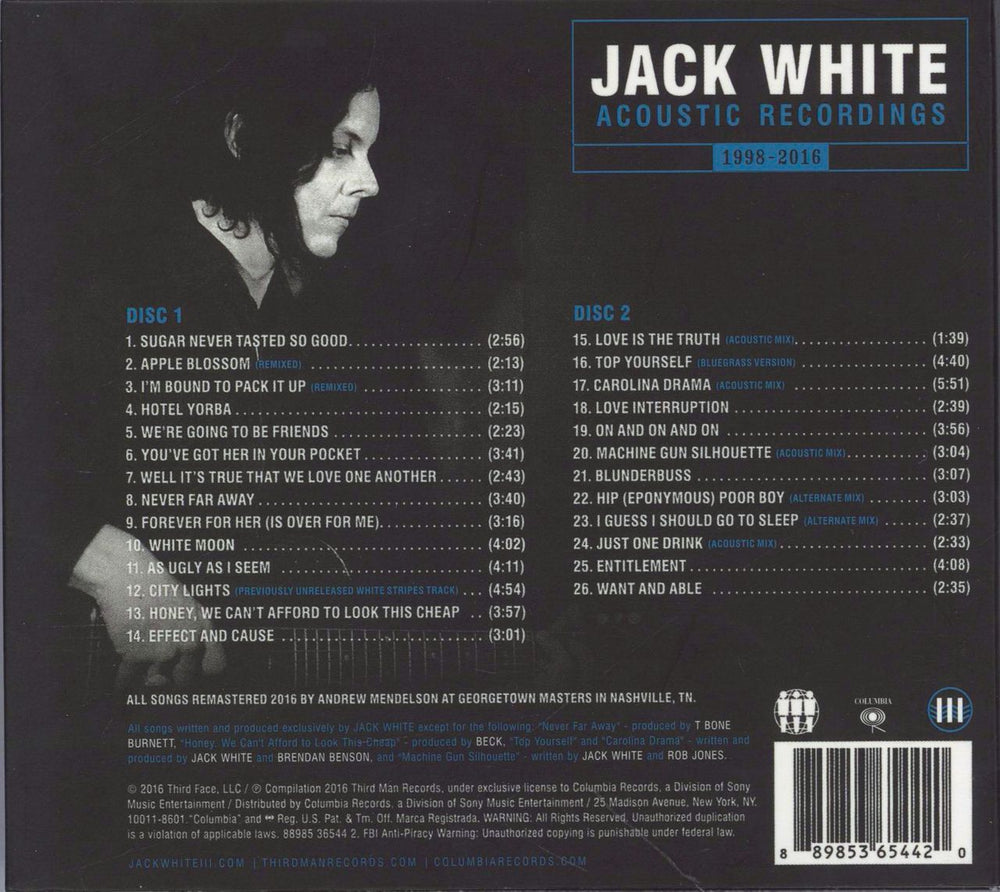 Jack White Acoustic Recordings 1998-2016 UK 2 CD album set (Double CD) 889853654420