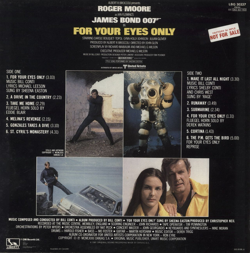 James Bond For Your Eyes Only - EX - Factory Sample UK vinyl LP album (LP record)