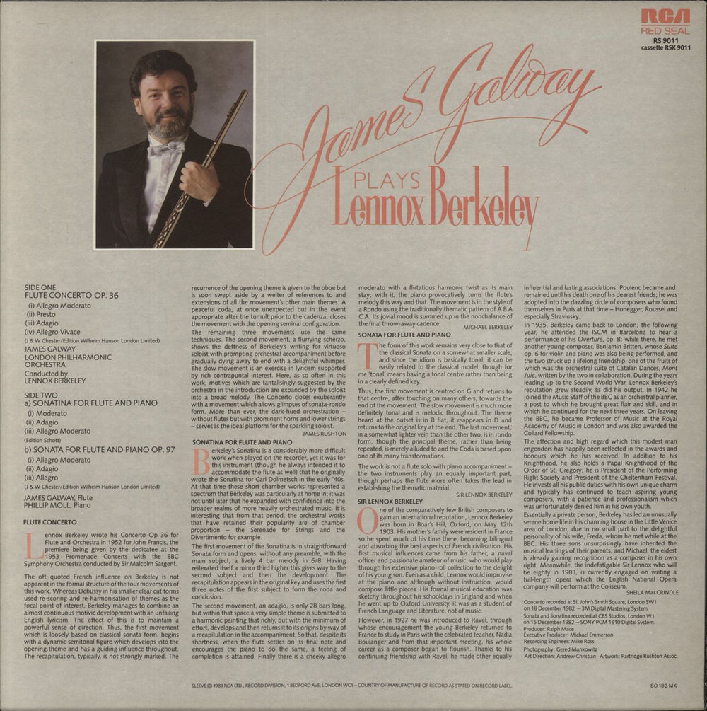 James Galway James Galway Plays Lennox Berkeley UK vinyl LP album (LP record)
