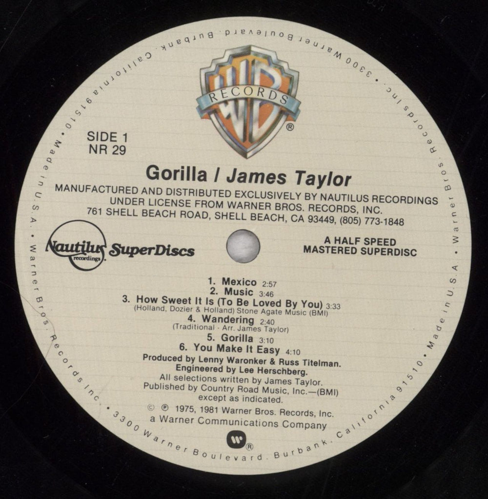 James Taylor Gorilla US vinyl LP album (LP record) JTYLPGO333478