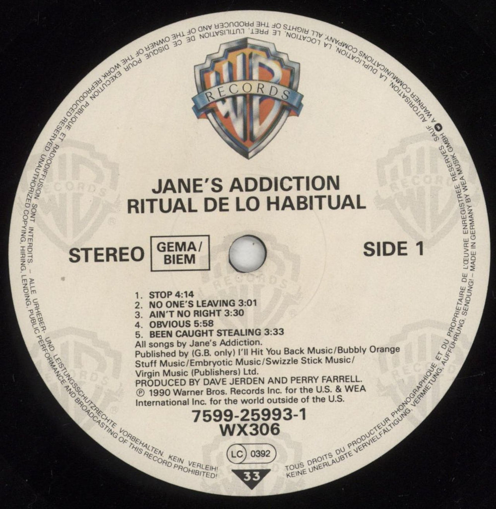 Janes Addiction Ritual De Lo Habitual - EX + Ticket Stub UK vinyl LP album (LP record) JANLPRI856179