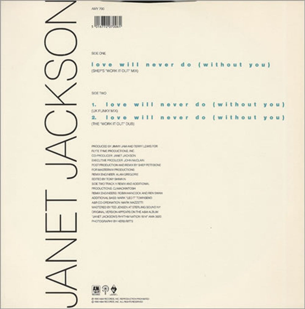 Janet Jackson Love Will Never Do - Remix UK 12" vinyl single (12 inch record / Maxi-single) J-J12LO17682