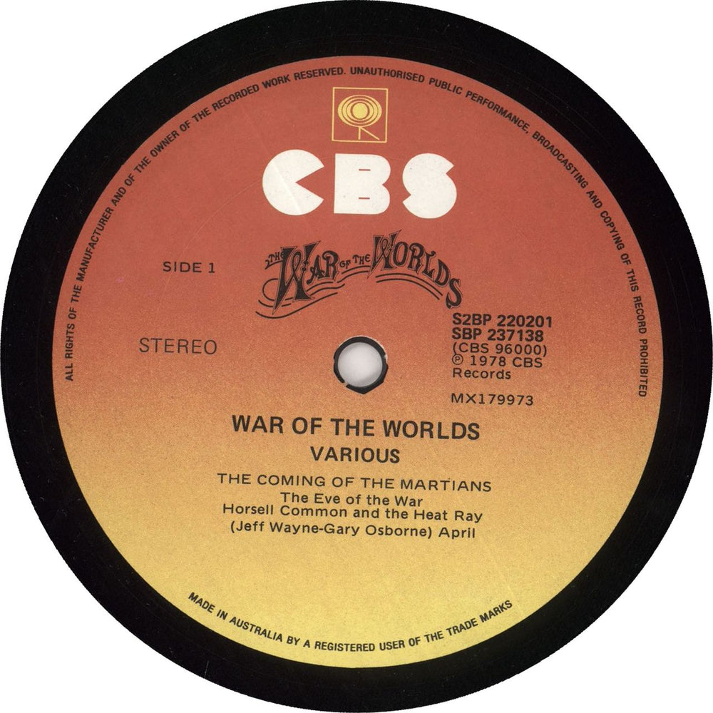 Jeff Wayne The War Of The Worlds Australian 2-LP vinyl record set (Double LP Album) JFW2LTH738154