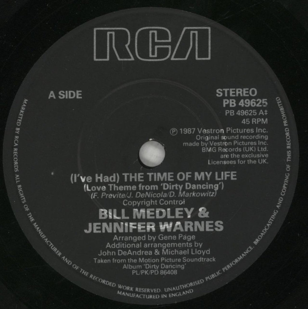 Jennifer Warnes (I've Had) The Time Of My Life UK 7" vinyl single (7 inch record / 45) JEN07IV459996