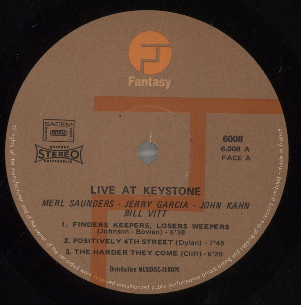 Jerry Garcia Live At Keystone French 2-LP vinyl record set (Double LP Album) JGC2LLI858880