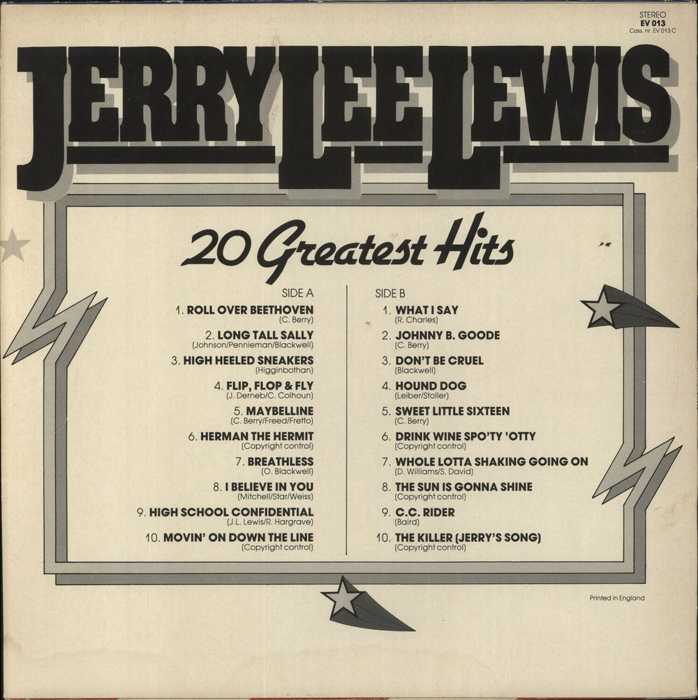 Jerry Lee Lewis 20 Greatest Hits UK vinyl LP album (LP record)