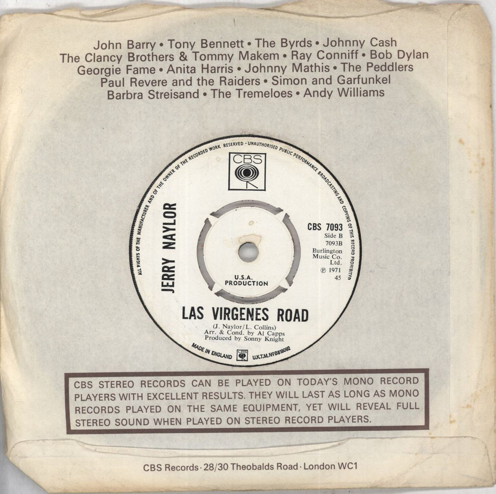 Jerry Naylor Come On Love UK Promo 7" vinyl single (7 inch record / 45)