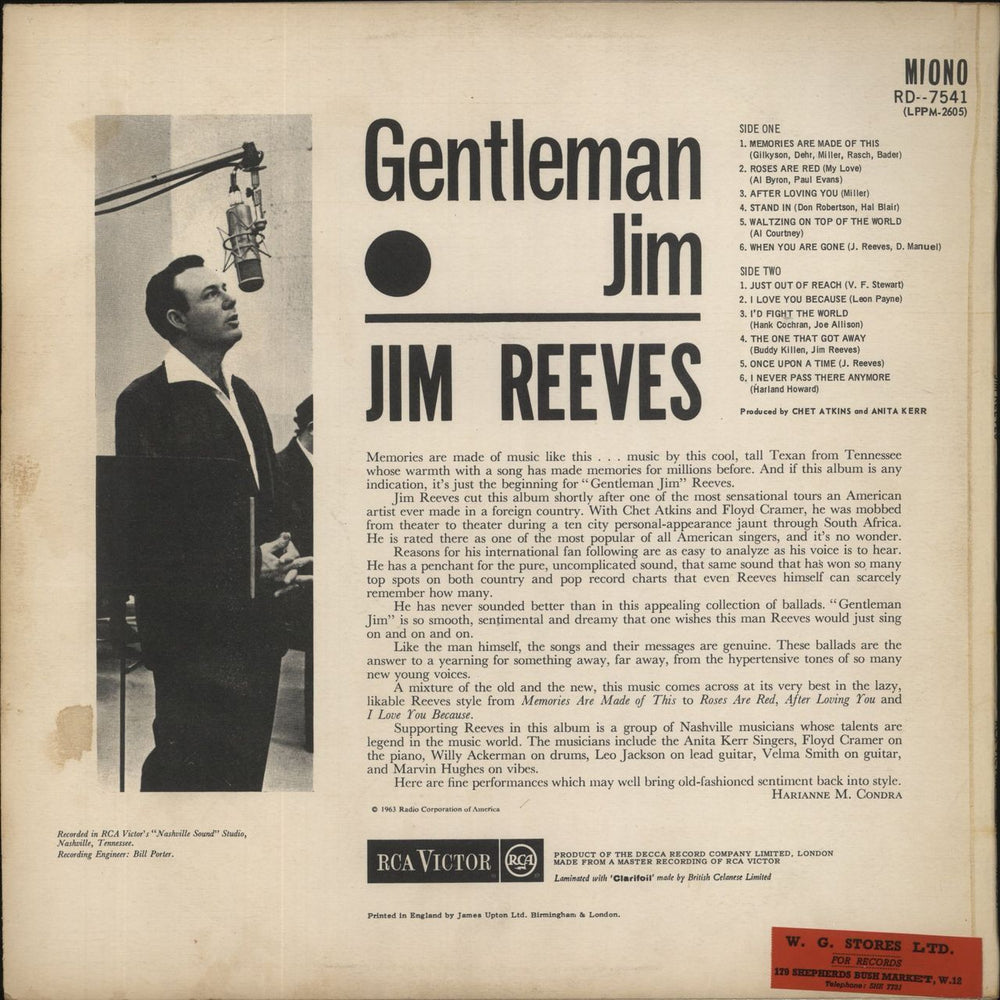 Jim Reeves Gentleman Jim UK vinyl LP album (LP record)