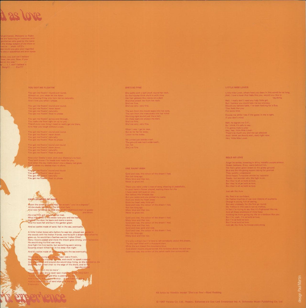 Jimi Hendrix Axis: Bold As Love - 1st + insert - EX UK vinyl LP album (LP record)