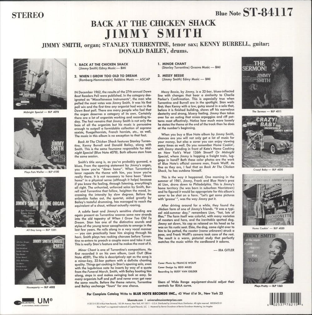 Jimmy Smith (Jazz Organ) Back At The Chicken Shack - Blue Note Records 75th Anniversary US vinyl LP album (LP record)