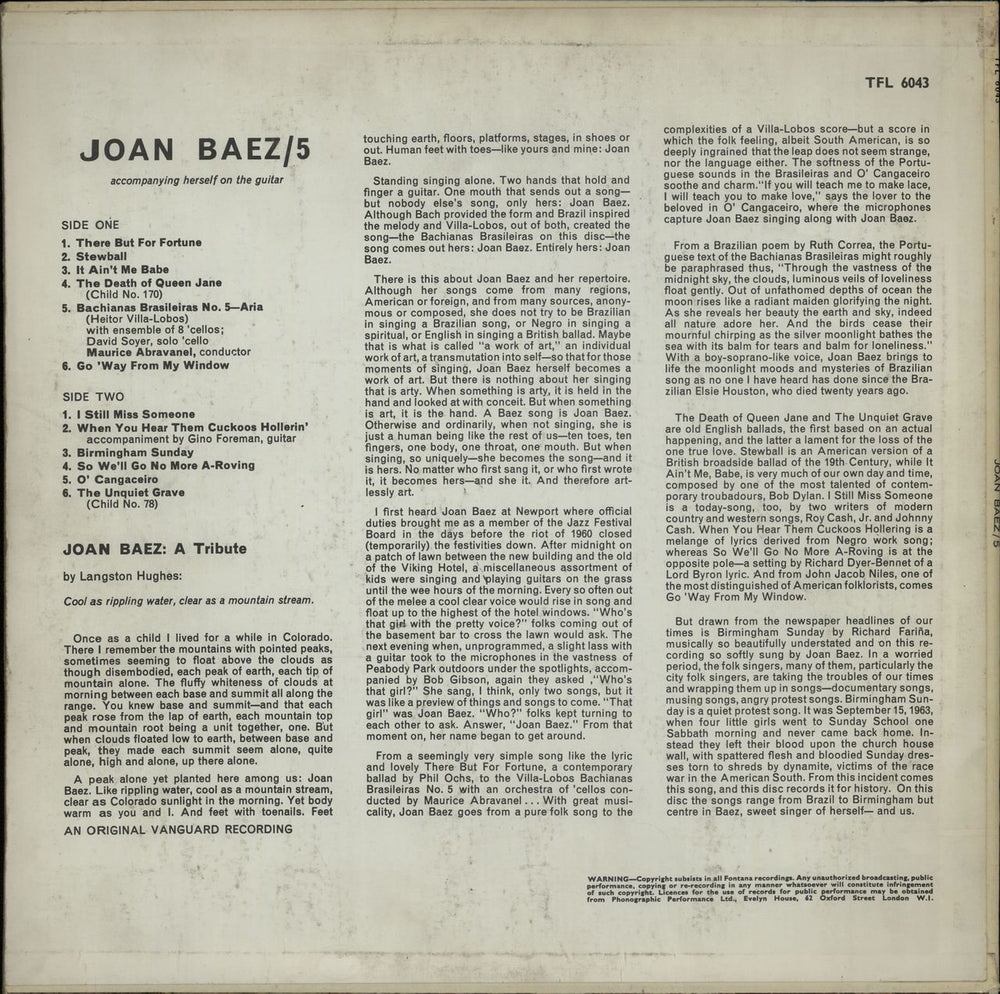 Joan Baez Joan Baez 5 UK vinyl LP album (LP record) JBZLPJO229733