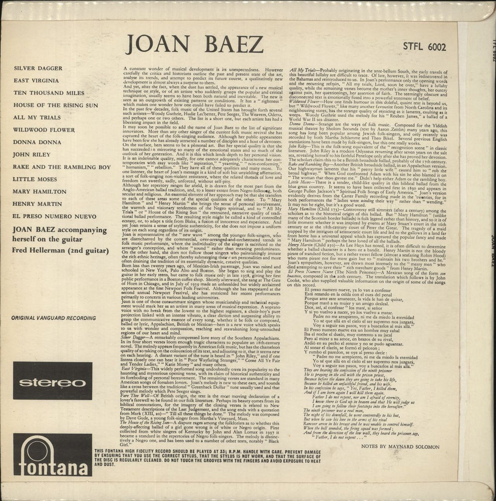 Joan Baez Joan Baez UK vinyl LP album (LP record)