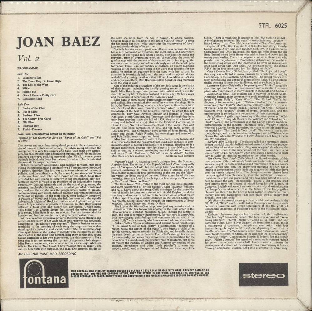 Joan Baez Joan Baez Volume 2 UK vinyl LP album (LP record)