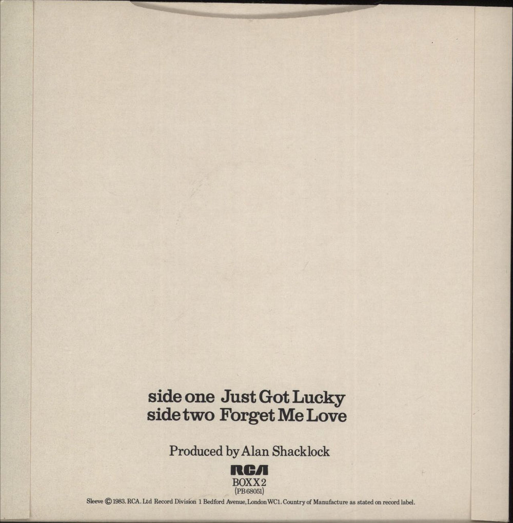 JoBoxers Just Got Lucky UK 7" vinyl single (7 inch record / 45)