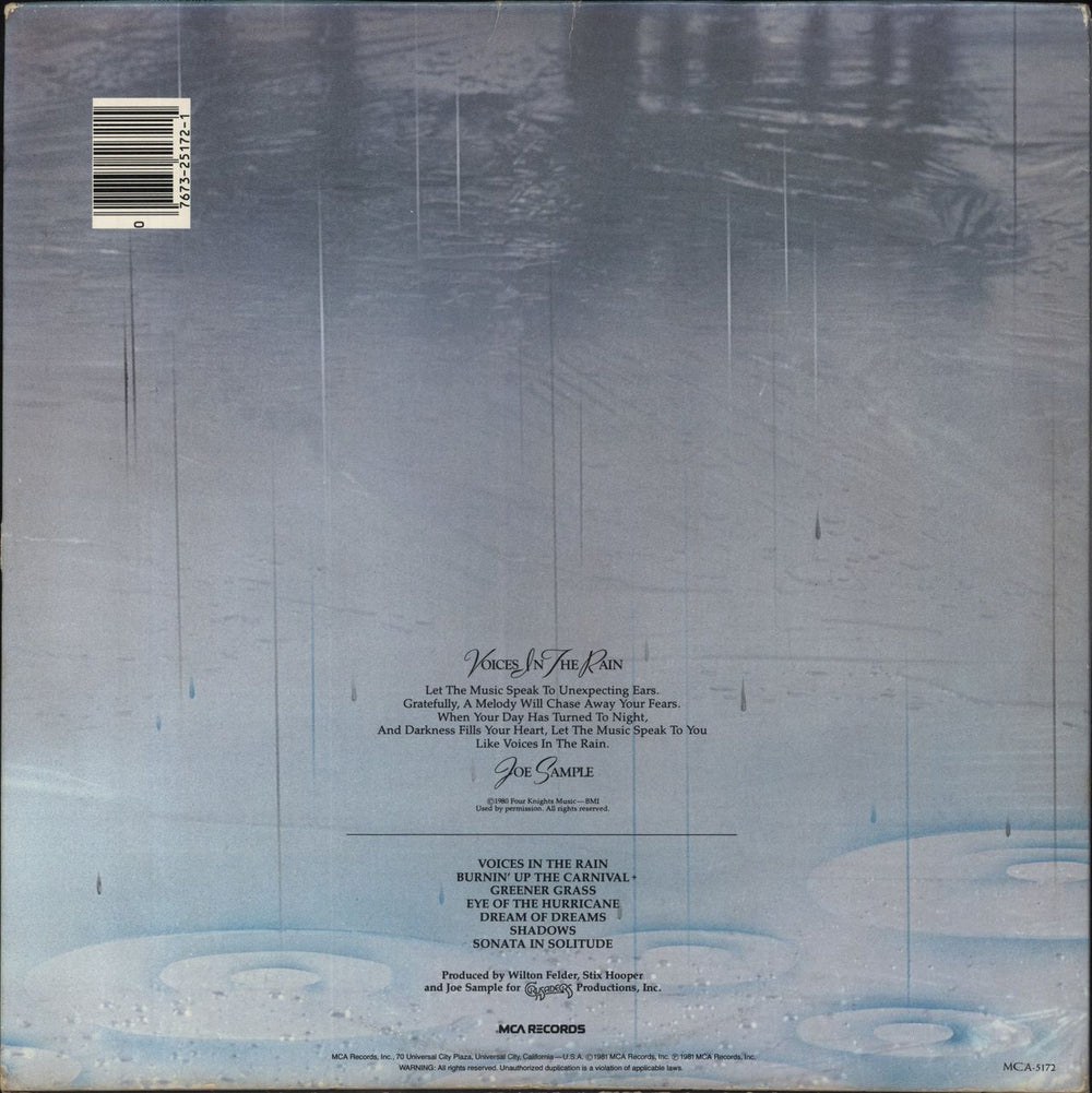 Joe Sample Voices In The Rain US vinyl LP album (LP record)