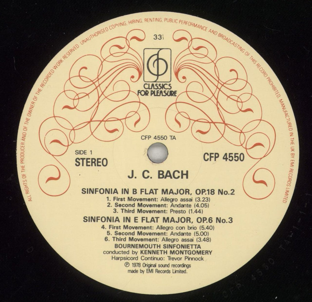 Johann Christian Bach J. C. Bach: Sinfonias UK vinyl LP album (LP record) J4HLPJC876659