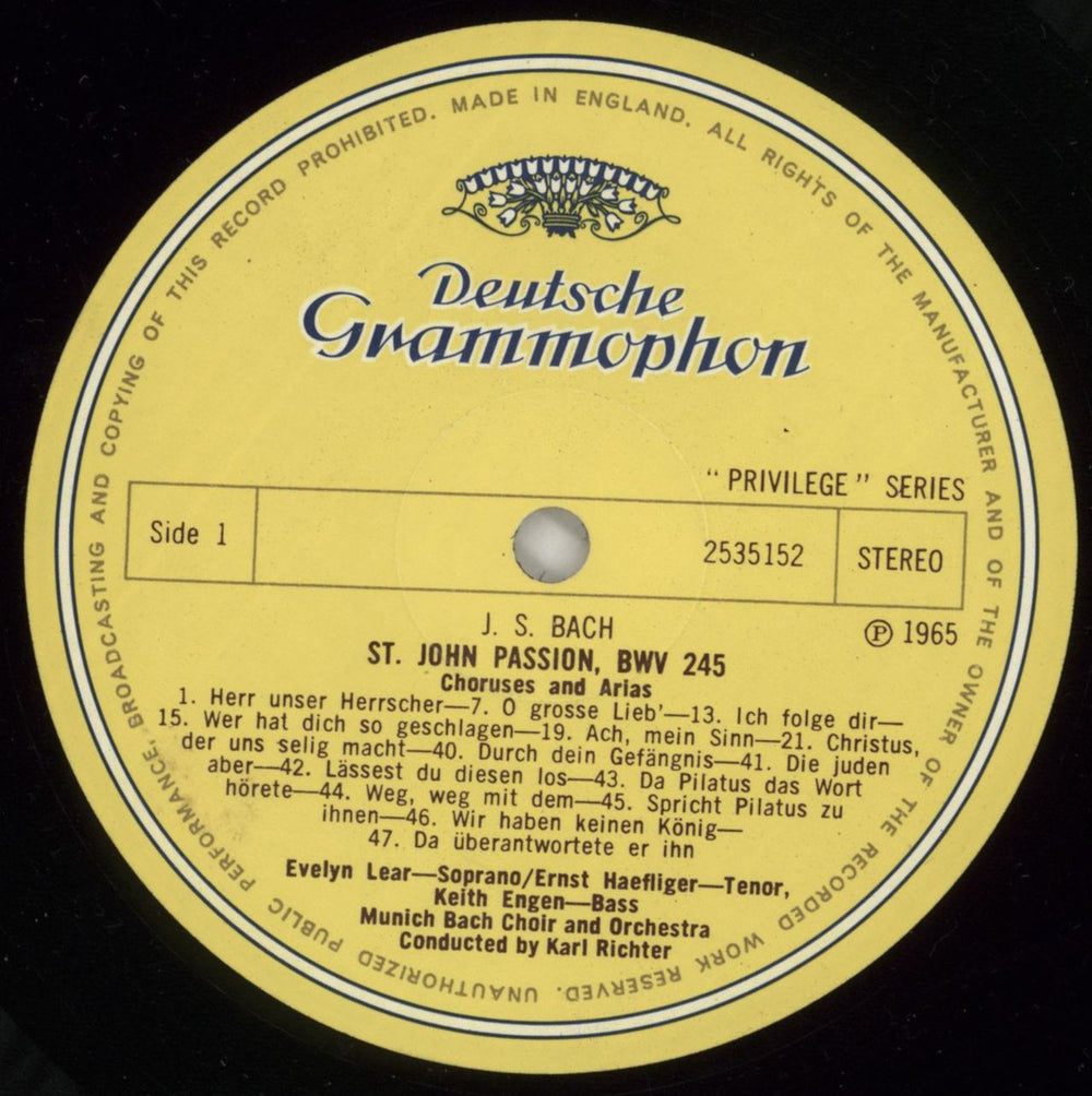 Johann Sebastian Bach Bach: St. John Passion - Arias And Chorus UK vinyl LP album (LP record) JHHLPBA863863