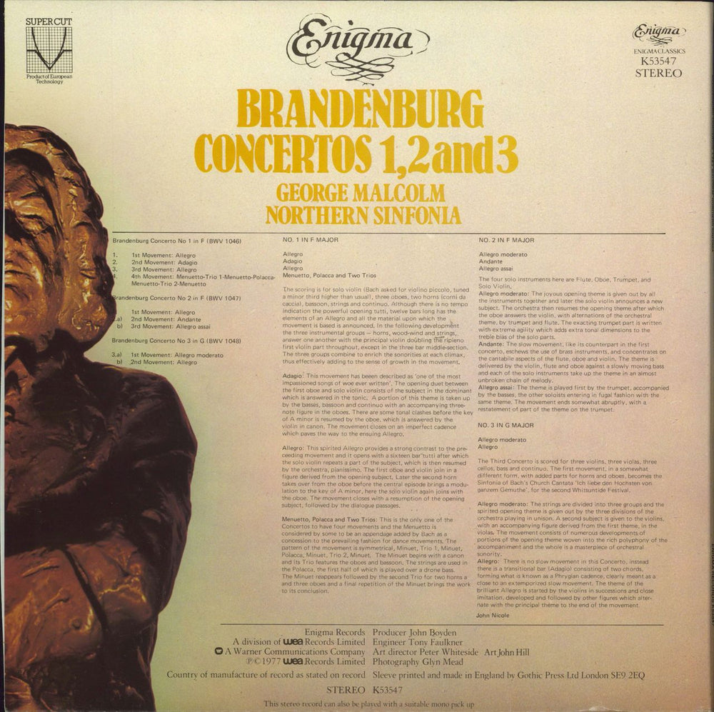 Johann Sebastian Bach Brandenburg Concertos 1, 2 and 3 UK vinyl LP album (LP record)