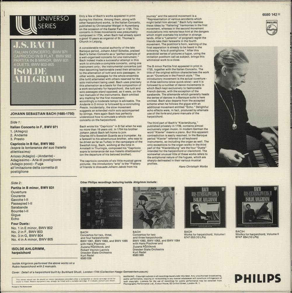 Johann Sebastian Bach Italienisches Konzert, Capriccio B-Dur, Partita H-Moll B-Dur, 4 Duets - White Label Test Pressing Dutch Promo vinyl LP album (LP record)