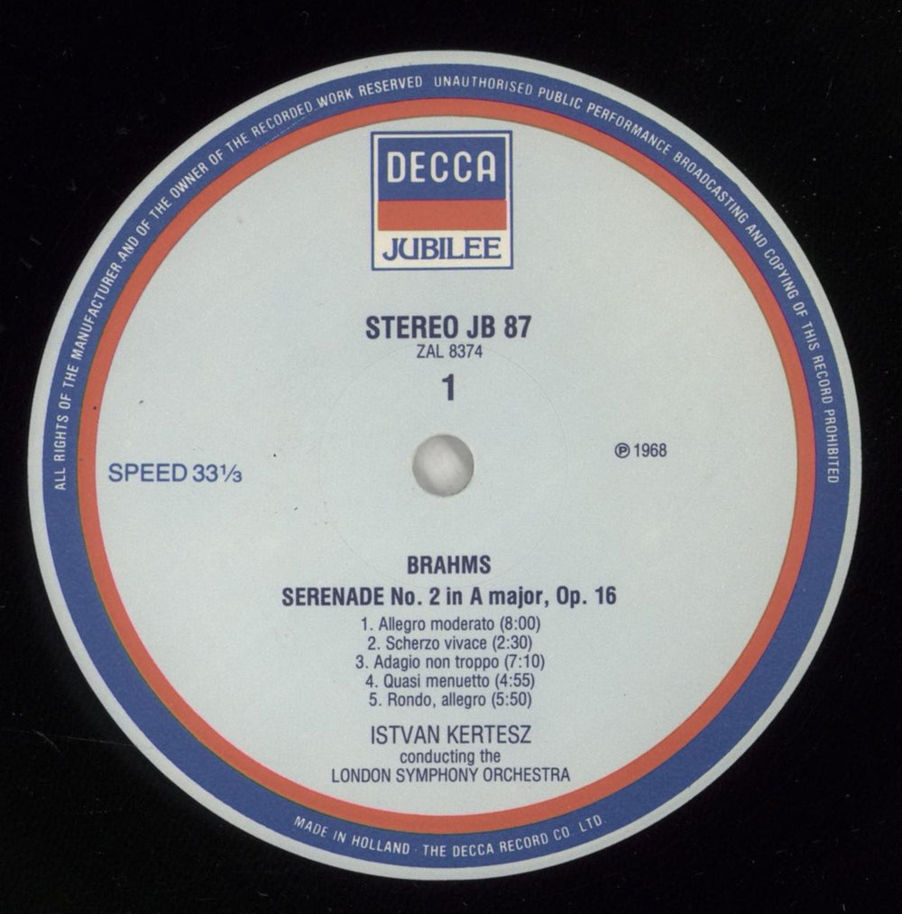 Johannes Brahms Brahms: Serenade No. 2 In A Major, Op. 16 / Dvorak: Serenade In D Minor, Op. 44 UK vinyl LP album (LP record) B10LPBR874912