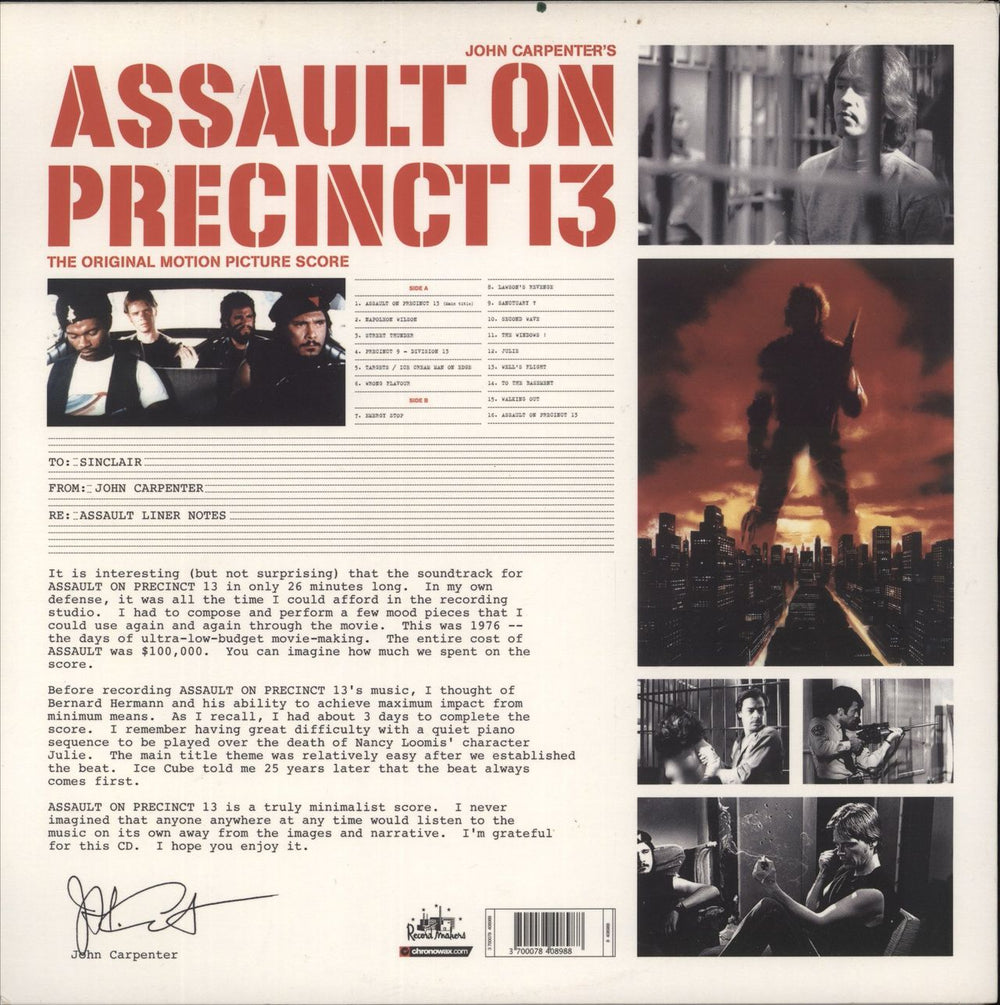 John Carpenter Assault On Precinct 13 French vinyl LP album (LP record)