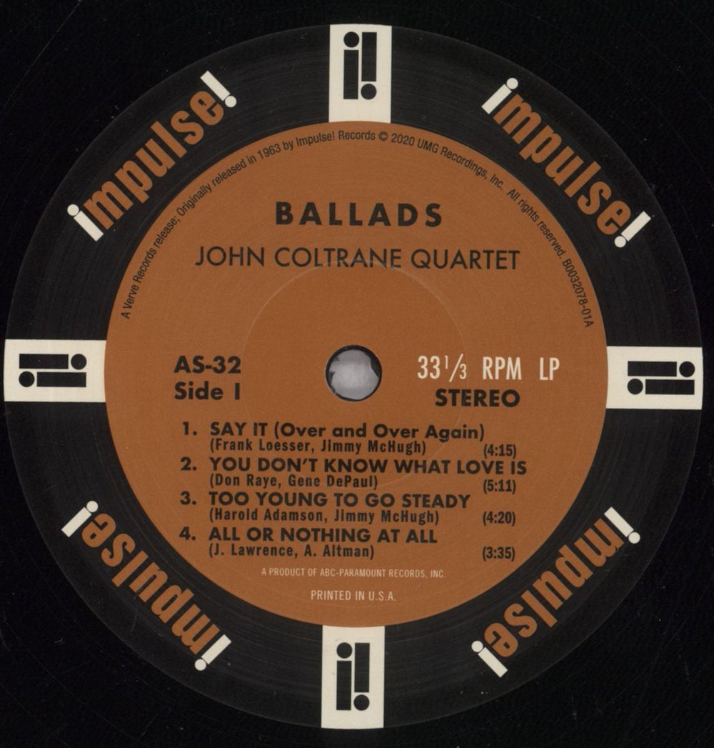 John Coltrane Ballads - 180gm US vinyl LP album (LP record) JCOLPBA844105