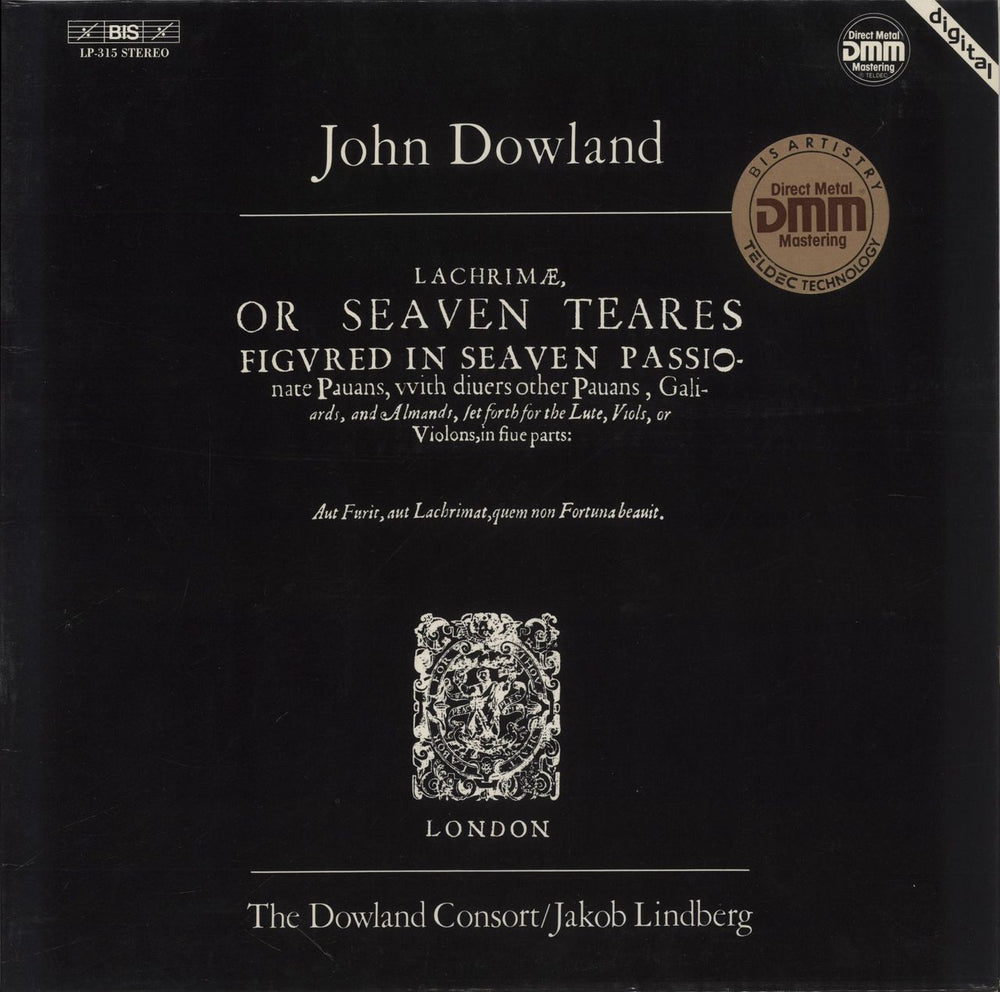 John Dowland Lachrimæ, Or Seven Teares Swedish vinyl LP album (LP record) LP-315