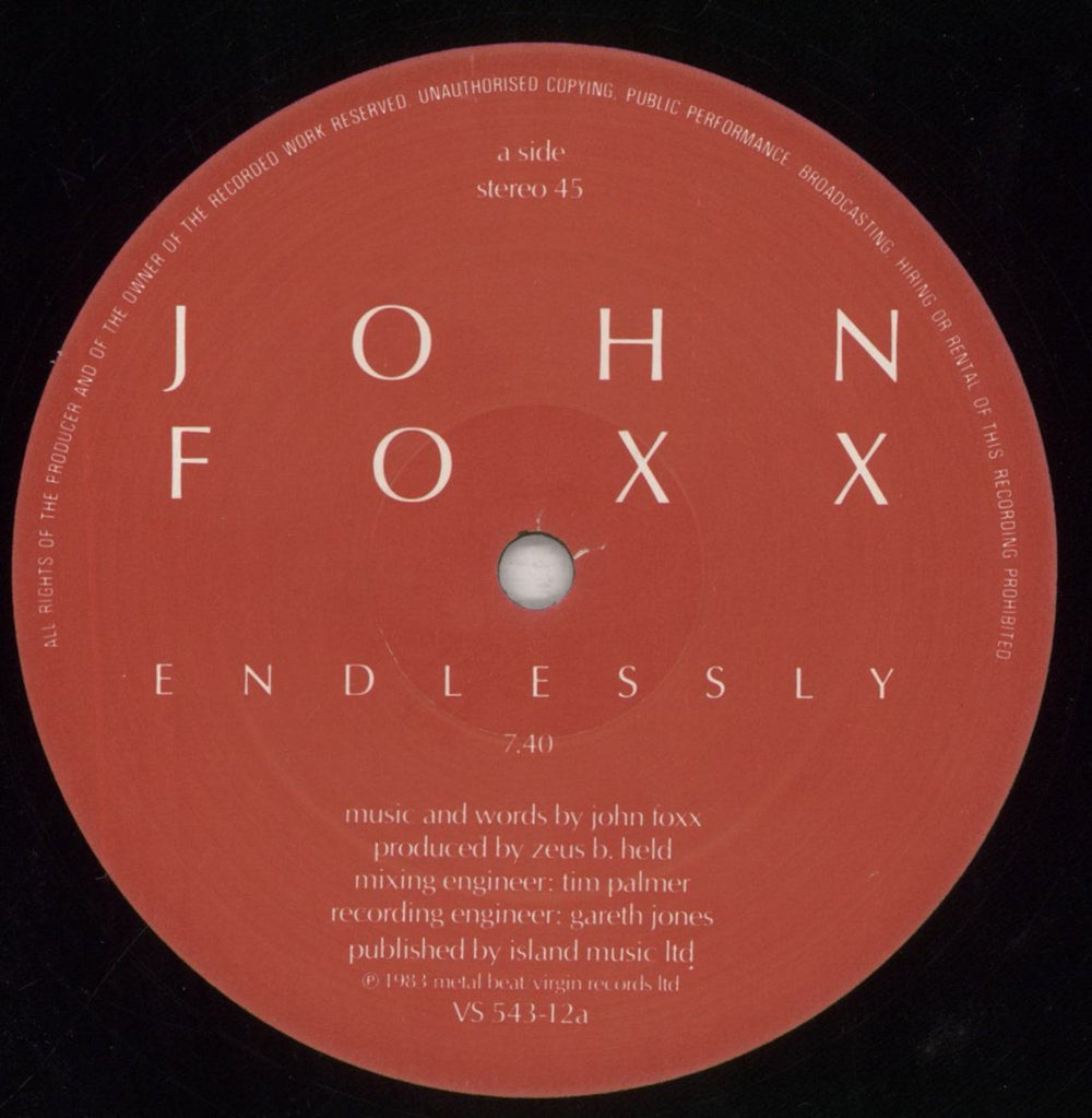 John Foxx Endlessly UK 12" vinyl single (12 inch record / Maxi-single) JFX12EN07667