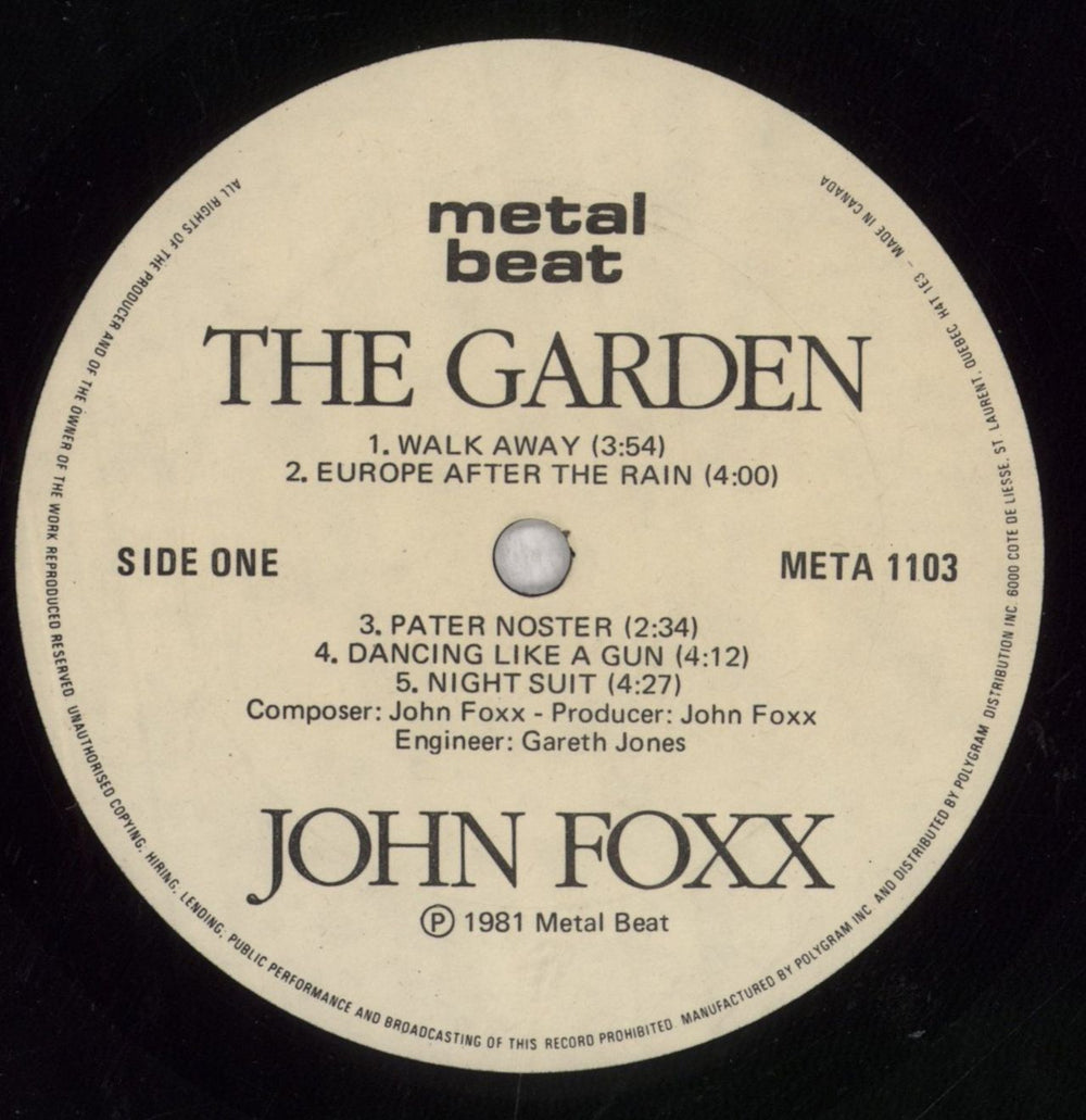 John Foxx The Garden - EX Canadian vinyl LP album (LP record) JFXLPTH846692