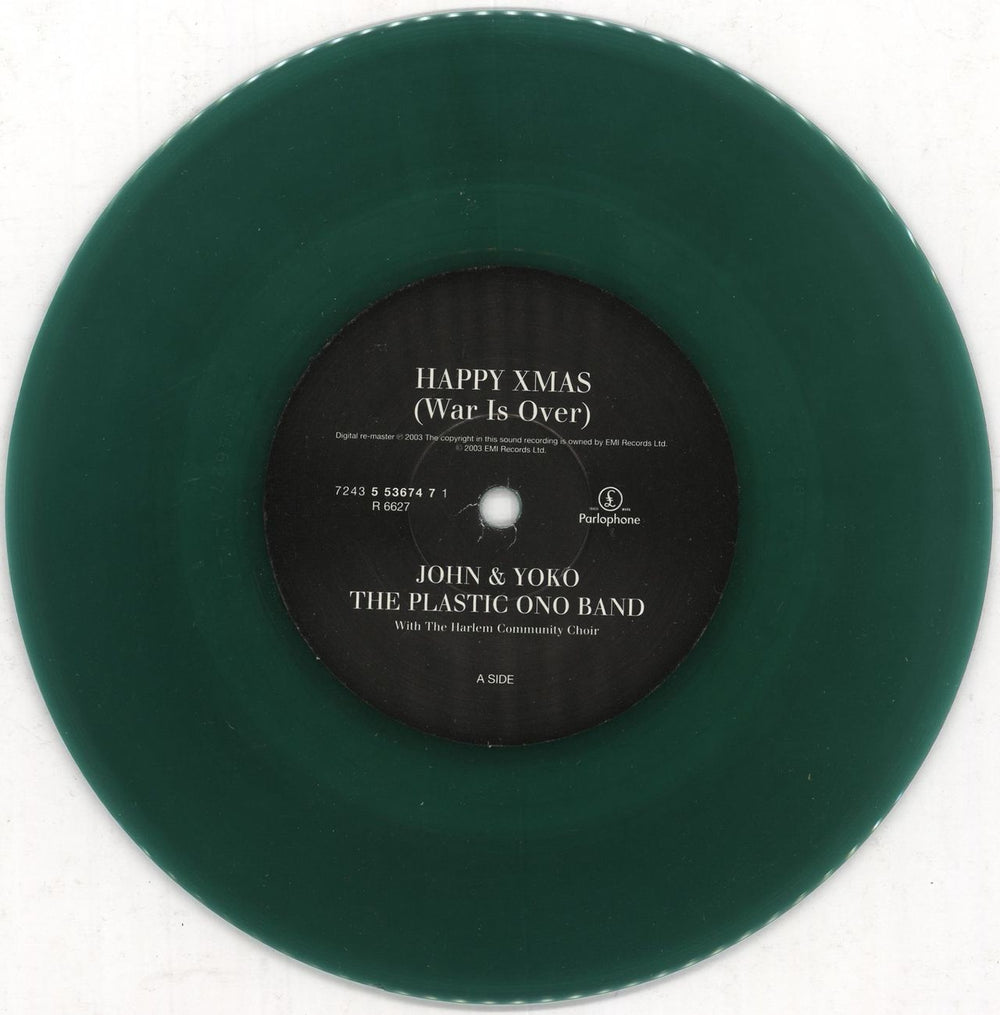 John Lennon Happy Xmas (War Is Over) - Green Vinyl UK 7" vinyl single (7 inch record / 45) LEN07HA266420