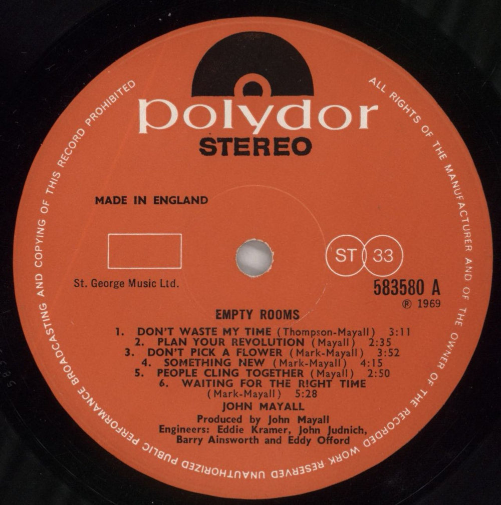 John Mayall Empty Rooms - EX UK vinyl LP album (LP record) JOMLPEM586015