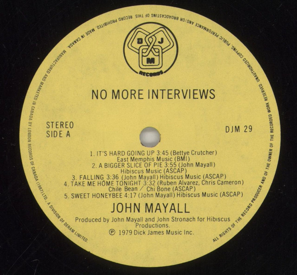 John Mayall No More Interviews Canadian vinyl LP album (LP record) JOMLPNO862040