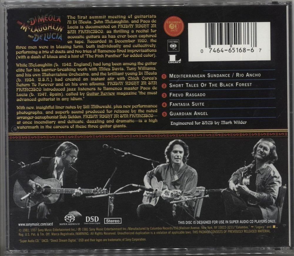 John McLaughlin, Al DiMeola & Paco De Lucia Friday Night In San Francisco US super audio CD SACD 074646516867