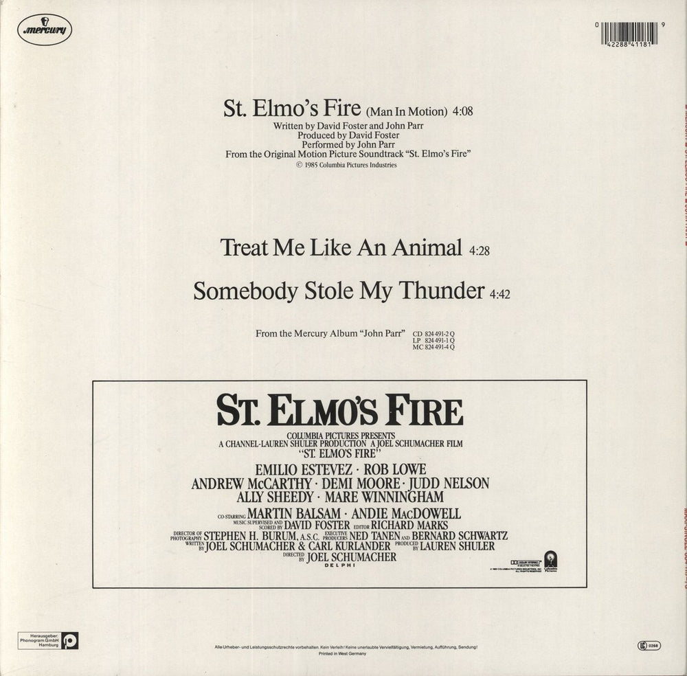 John Parr St Elmo's Fire German 12" vinyl single (12 inch record / Maxi-single) 042288411819