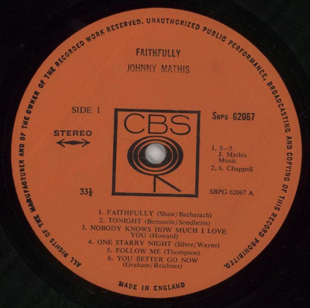 Johnny Mathis Faithfully UK vinyl LP album (LP record) J-MLPFA862998
