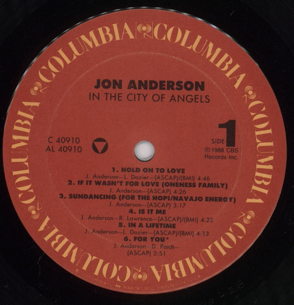 Jon Anderson In The City Of Angels US vinyl LP album (LP record) JONLPIN439225