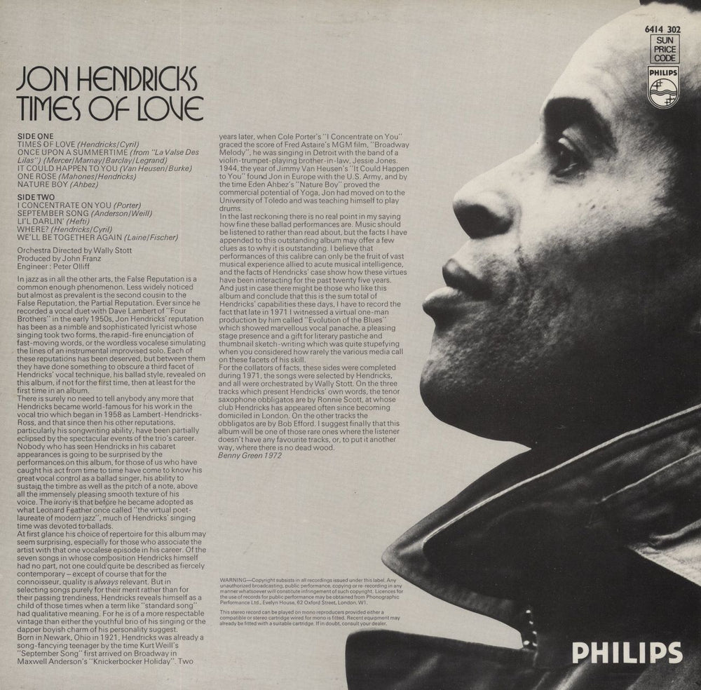 Jon Hendricks Times Of Love UK vinyl LP album (LP record)